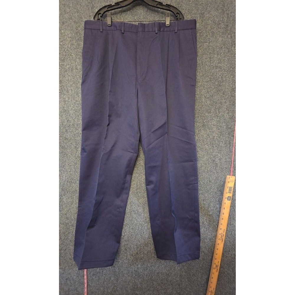 Lands' End Dress Pants Mens 44x34 Blue 100% Cotton Classic Pleated Chino